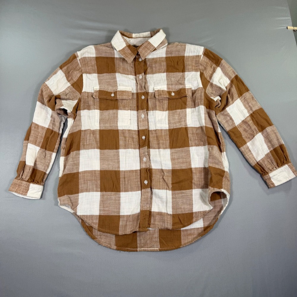 American Eagle Mens Brown White Buffalo Plaid Button Down Shirt M Cabin Grunge